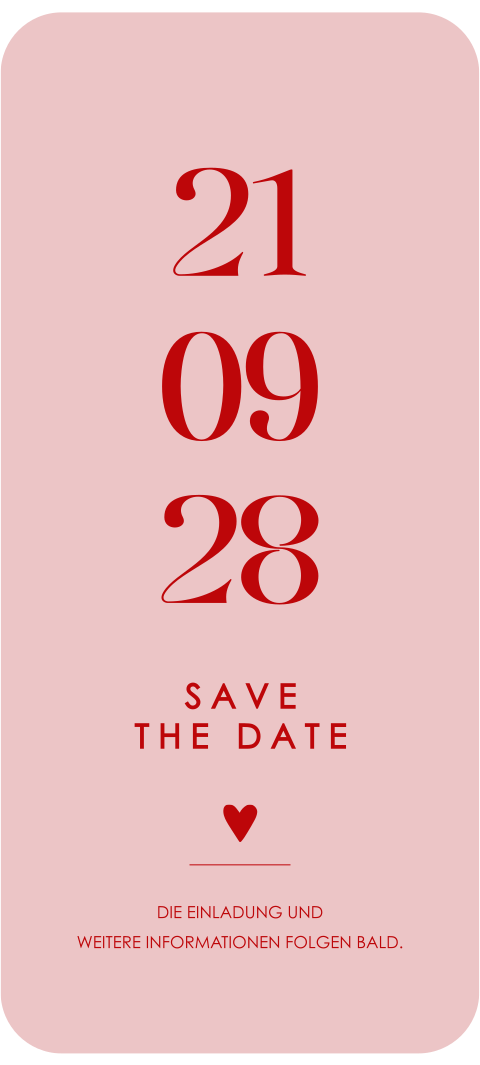 Digitale* Save the Date Karte - Rosa Colorblock mit markantem Datum