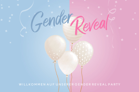 Supermoderne Gender Reveal Einladungskarte mit Ballons