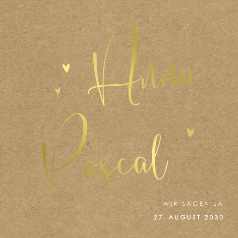 Minimalistische Hochzeitseinladung im Kraft-Look mit Goldfolie
