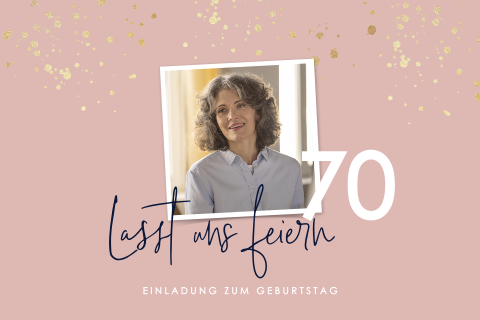 Moderne Einladung zum 70sten Geburtstag mit rosa Hintergrund