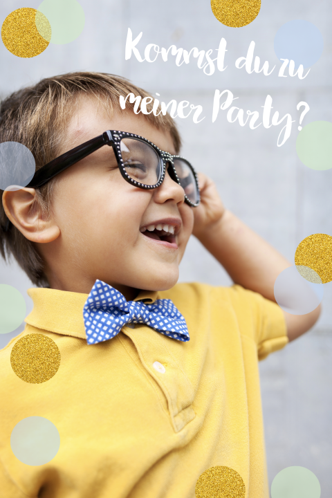 Einladung zum Kindergeburtstag mit coolem Konfetti und großem Foto