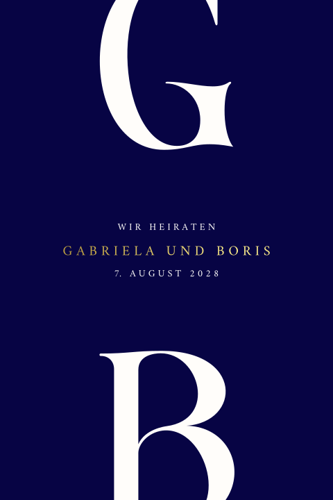 Moderne Hochzeitseinladung in Dunkelblau mit Initialen