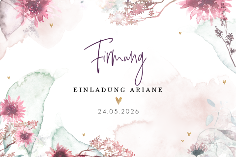 Einladungskarte zur Firmung mit Aquarell Blüten