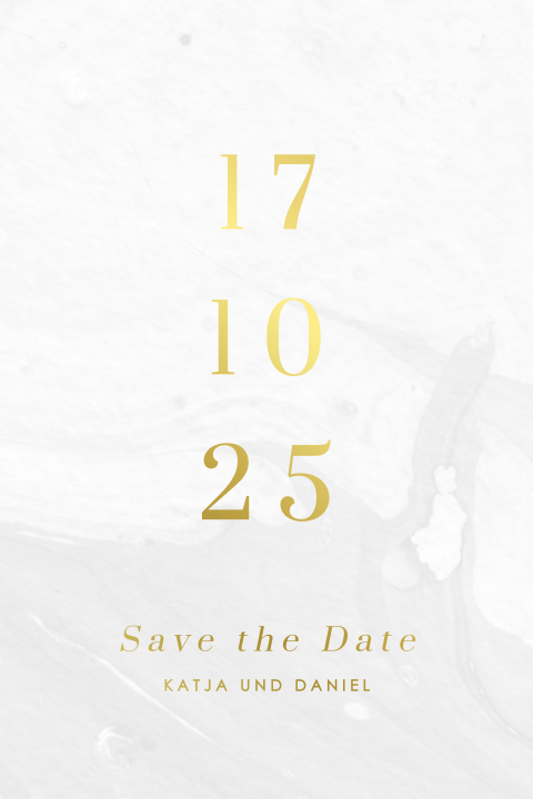 Elegante Save the date-Karte mit abgerundeten Ecken und Goldfolie