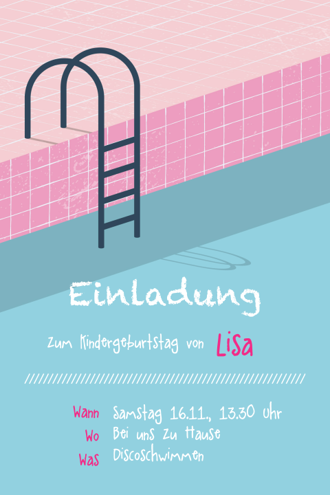 Kindergeburtstag-Einladung Schwimmparty
