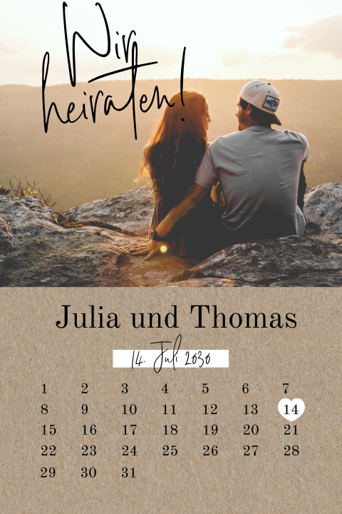 Originelle Hochzeitseinladung im Kalender-Design mit Foto - Kraftlook