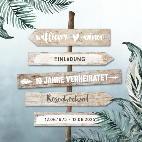 Hübsche Einladung zur Rosenhochzeit mit Wegweiser