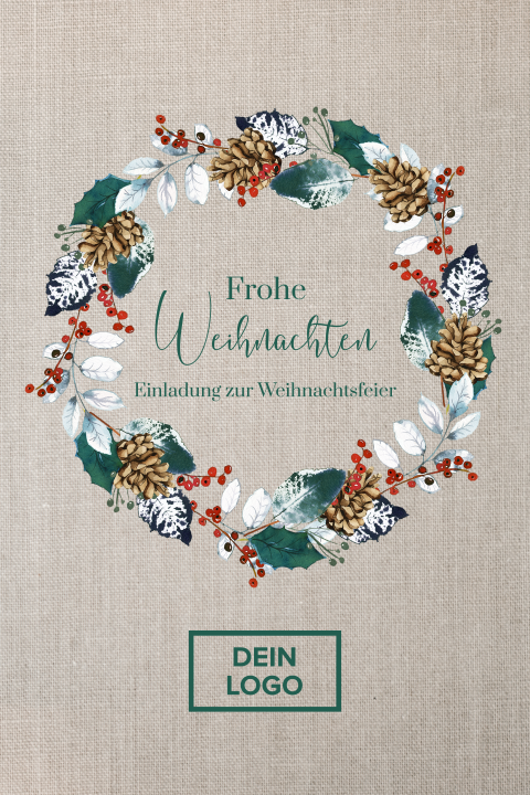 Einladung zur Weihnachtsfeier mit Kranz