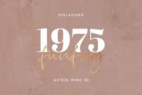 Einladung zum 50. Geburtstag mit dekorativem Hintergrund in Braunrosa