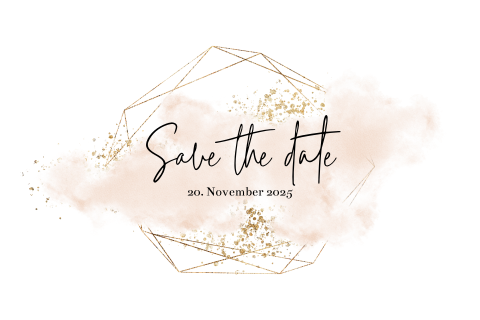 Save the Date Karte mit geometrischem Muster und Goldflecken