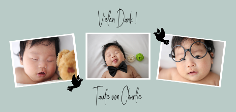 Dankeskarte zur Taufe mit Fotos und Dankestext Panorama einfach