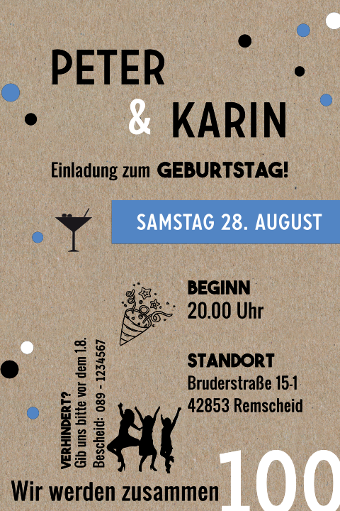 Hippe Geburtstagseinladung auf Kraftpapier