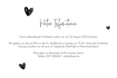 Einleger Hochzeitskarte mit schwarzen Herzen Biotop