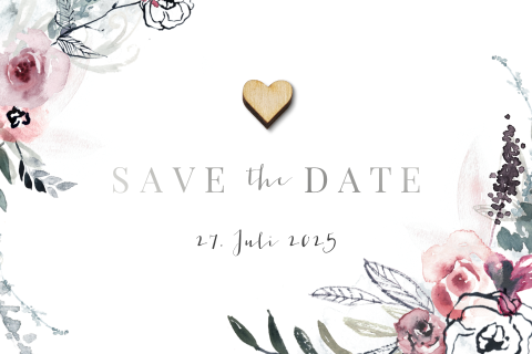 Blumige Save the date Karte Hochzeit | optionales Holzherz