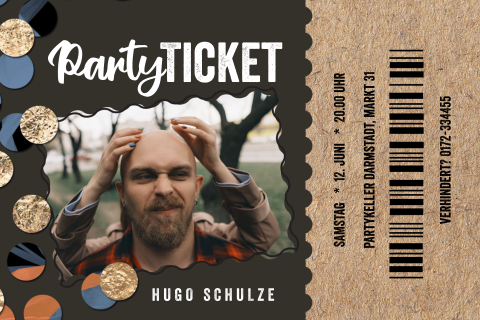 Einladung im Kraftlook mit Foto und Konfetti in Ticketform