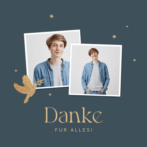 Elegante Firmung Dankeskarte mit zwei Fotos