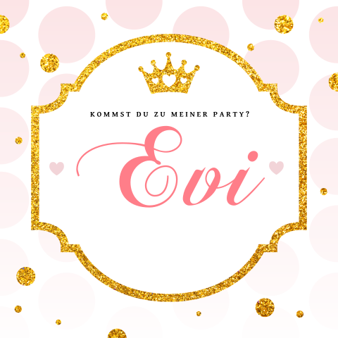 Süße Einladung für eine Prinzessin mit goldenen Punkten