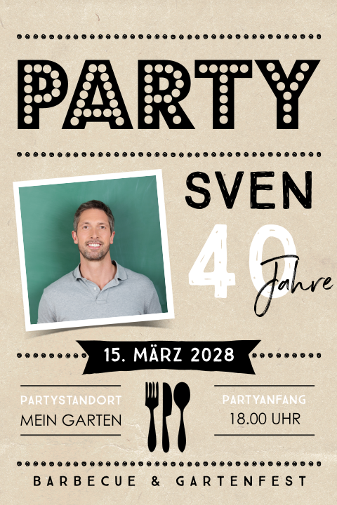 Einladung zum 40. Geburtstag mit eigenem Foto
