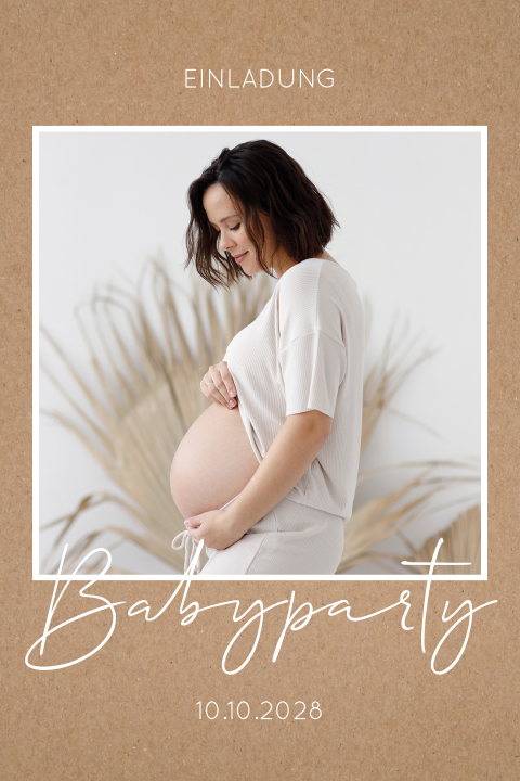 Einladung Babyparty im Kraftlook mit drei Fotos