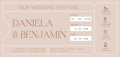 Hochzeitseinladung Eintrittskarte Wedding-Festival