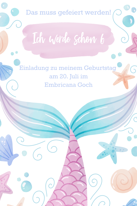 Kindergeburtstag-Einladung Schwimmparty mit Meerjungfrau