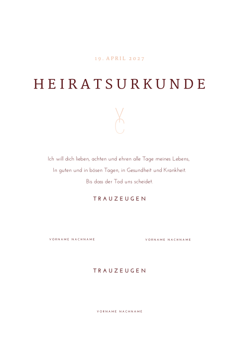 Stilvolle Heiratsurkunde mit Monogram