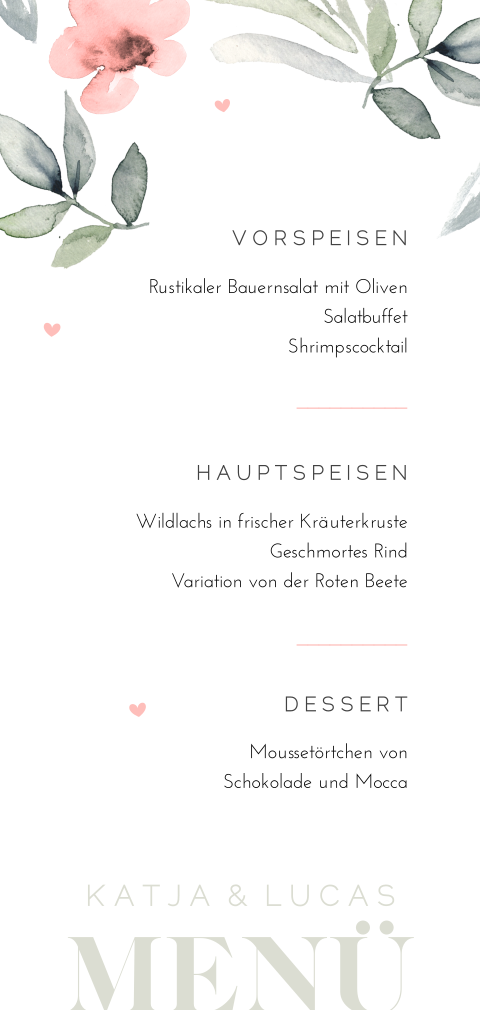 Menükarte mit rosa Blümchen