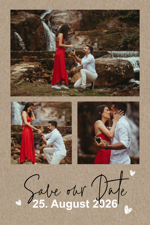 Kraftlook Hochzeit Save the Date Karte mit Fotos und Herzen