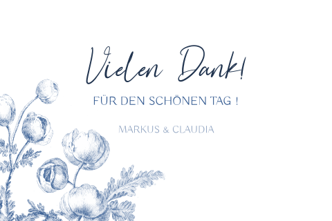 Hochzeit Dankeskarte mit blauen Blumen