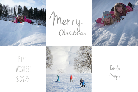 Silberfolie Weihnachtskarte in Weiß mit Fotomosaik