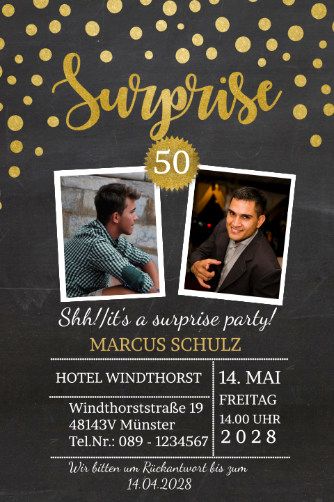 Einladungskarte zur Surpriseparty zum 50. Geburtstag