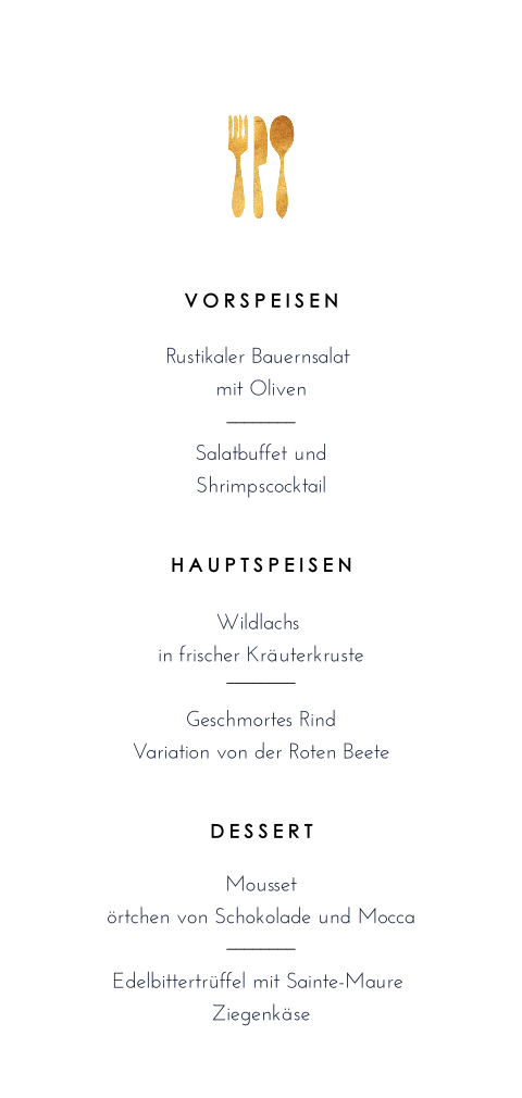 Menükarte mit glanzvollem “Besteck”