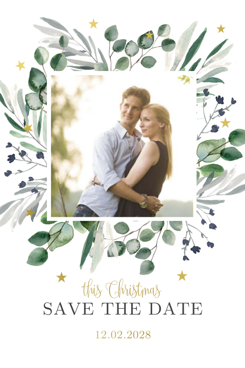Save the Date - Weihnachtskarte mit Foto und schicker Goldfolie