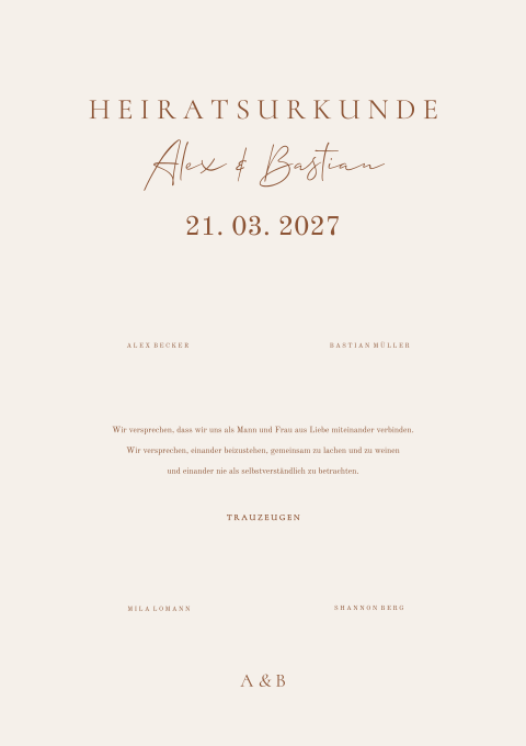 Heiratsurkunde in Erdtönen