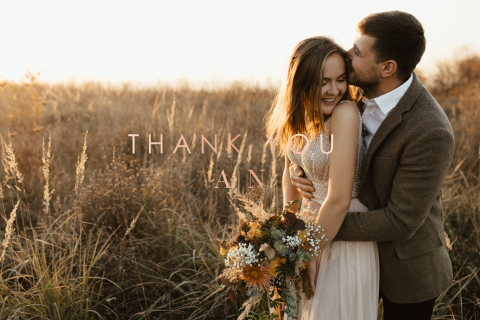 Dankeskarte Hochzeit mit großem Foto und Roségoldfolie