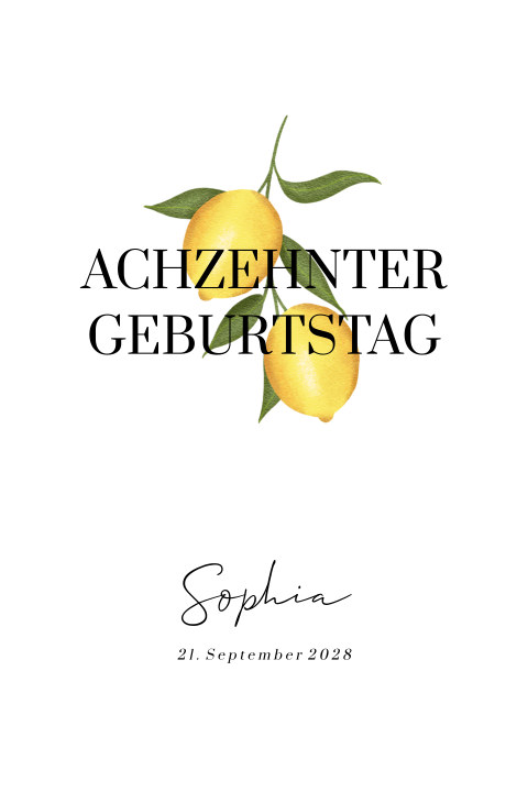 Sommerliche Einladung zum 18. Geburtstag mit Zitronen Motiv