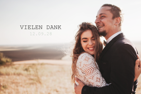 Moderne Dankeskarte Hochzeit mit Foto und Blumen