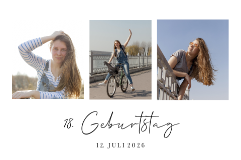 Einladung zum 18. Geburtstag mit drei Fotos