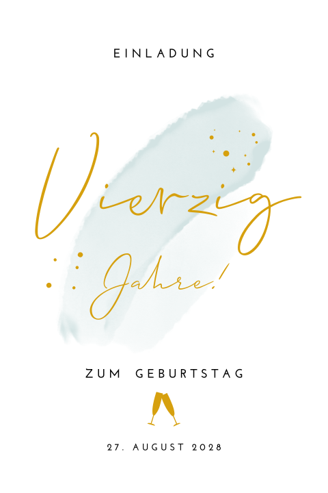Einladung zum 40 Geburtstag mit blauem Aquarellstreifen