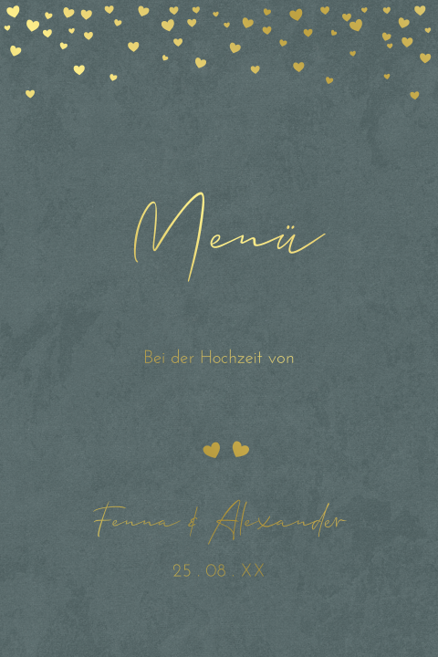 Menükarte mit Herz und Goldfolie auf der Vorderseite