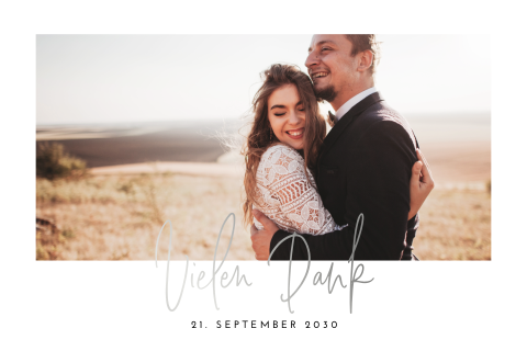 Moderne Dankeskarte Hochzeit mit Silberfolie und Foto