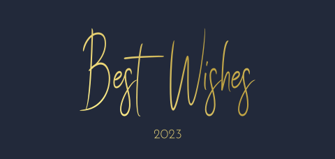 Dezente Neujahrskarte mit blauem Hintergrund und Goldfolie-Text