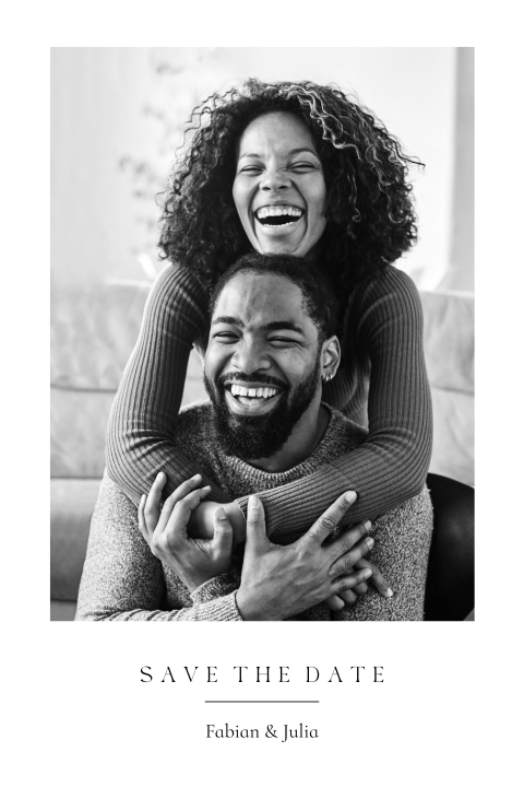 Botanische Save the Date Karte mit eigenem großem Bild und Blättern