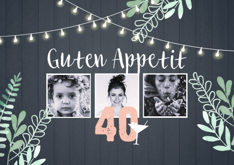 Tischset für 40. Geburtstag mit Fotos, Lichterketten und Zweigen