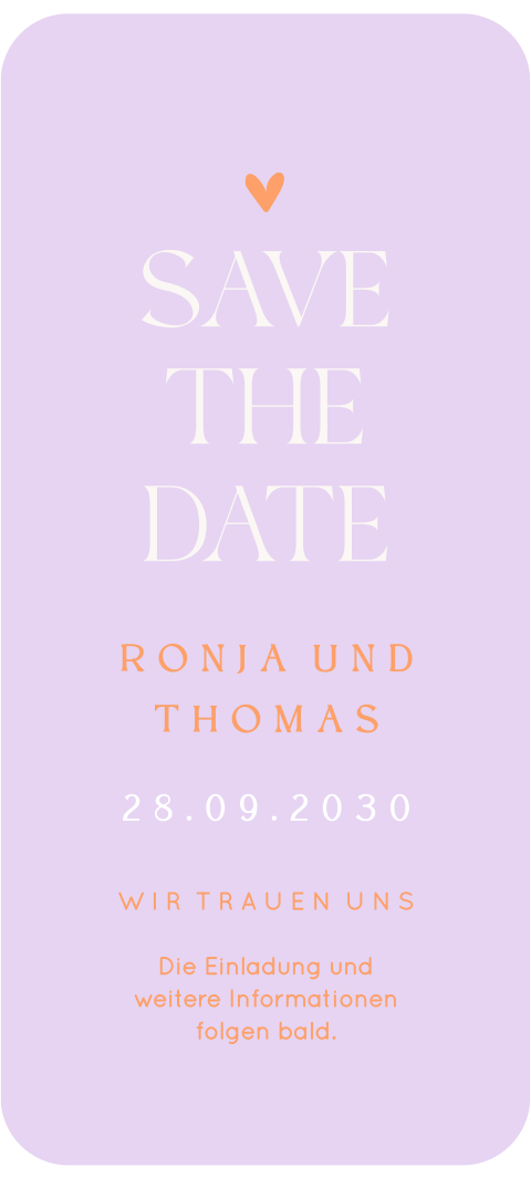 Digitale Save the Date Karte – Fliederfarbener Colorblock