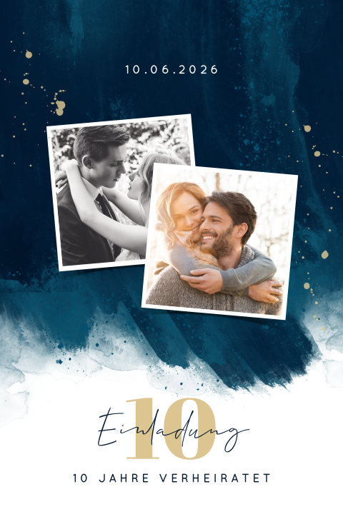 Einladung zum 10-jährigen Jubiläum mit Fotos und Aquarellfarben