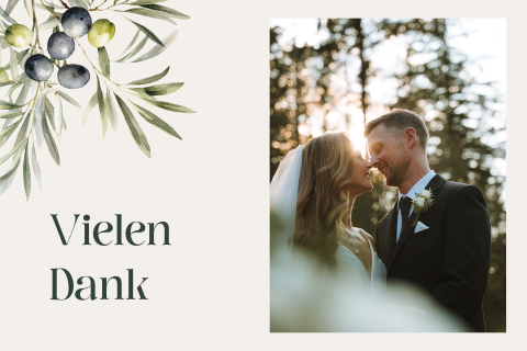 Mediterrane Dankeskarte mit Oliven und Zweigen