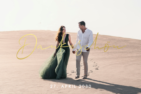 Dankeskarte Hochzeit mit großem Foto und Goldfolientypografie
