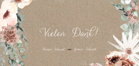 Elegante Dankeskarte mit Initialen im Blumenkranz