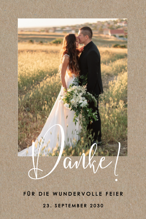 Gewählte Dankeskarte Hochzeit mit Foto und echtes Kraftpapier